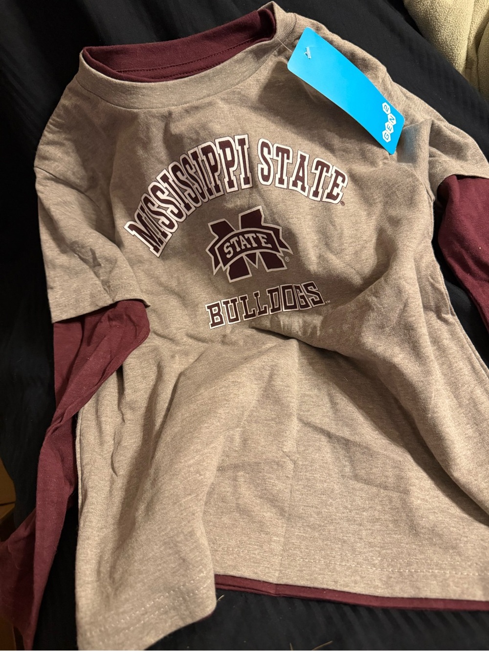 Mississippi State Kids Long Sleeve Layered-Look Tee - Brown & Maroon